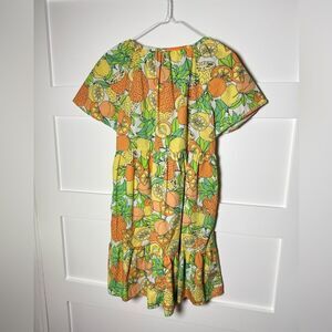 NEW PEYTON & PARKER PASTEL Fruit patten SHEATH DRESS SHORT SLEEVES BUTTON XS